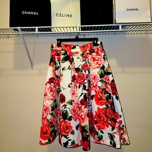 Womens White & Pink Floral Eliza J Pleated Flar Skirt